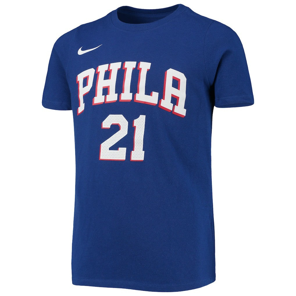 Joel Embiid Philadelphia 76ers Youth Logo Name & Number Performance T-Shirt - Royal cheap