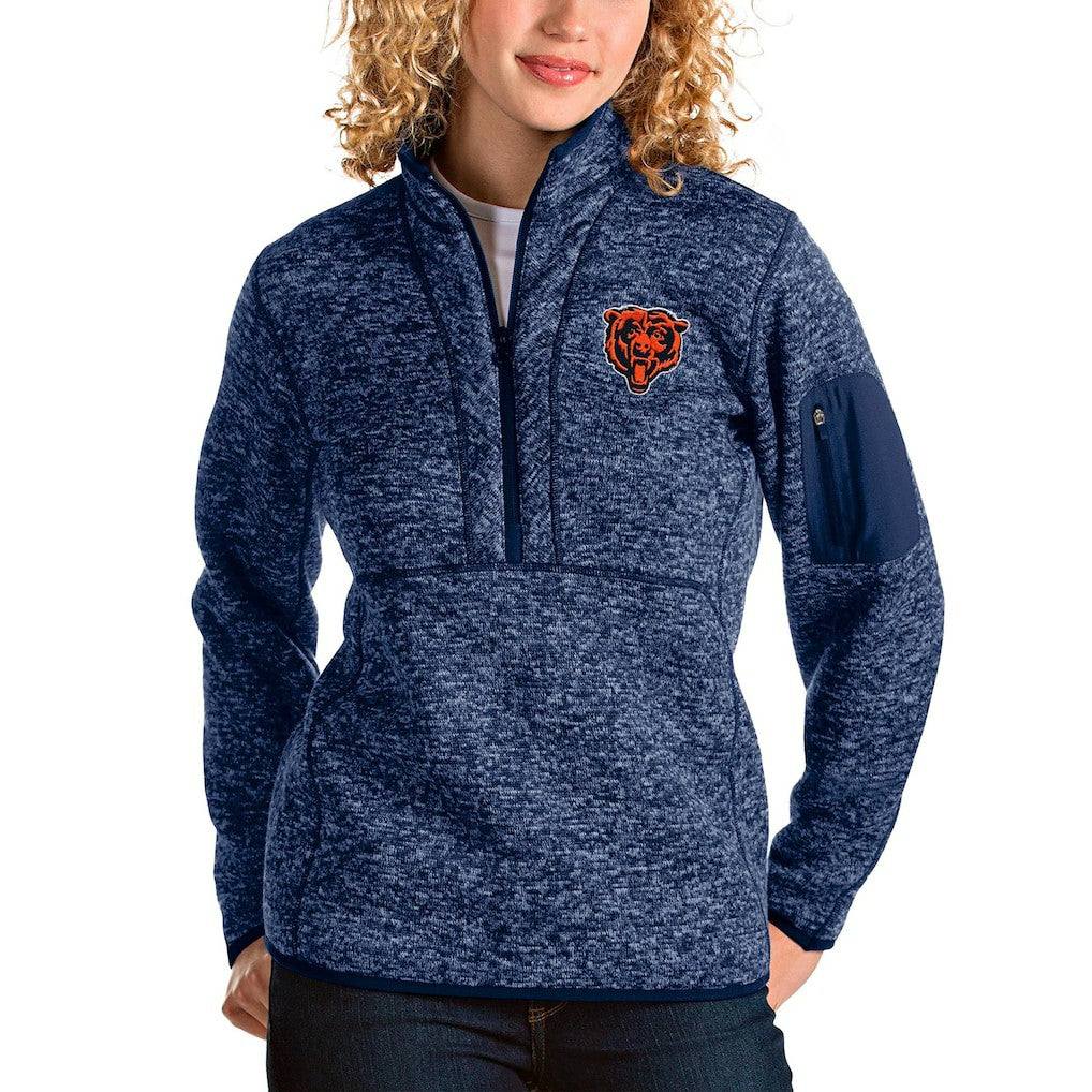 Chicago Bears Antigua Women's Bear Head Fortune Half-Zip Pullover Jacket - Heather Navy online