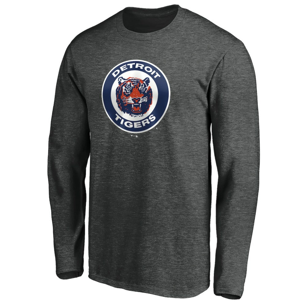 Detroit Tigers Cooperstown Collection Huntington Logo Long Sleeve T-Shirt Charcoal