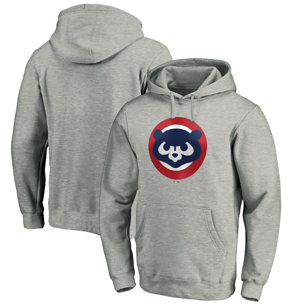 Chicago Cubs Cooperstown Collection Huntington Logo Fitted Pullover Hoodie Heather Gray