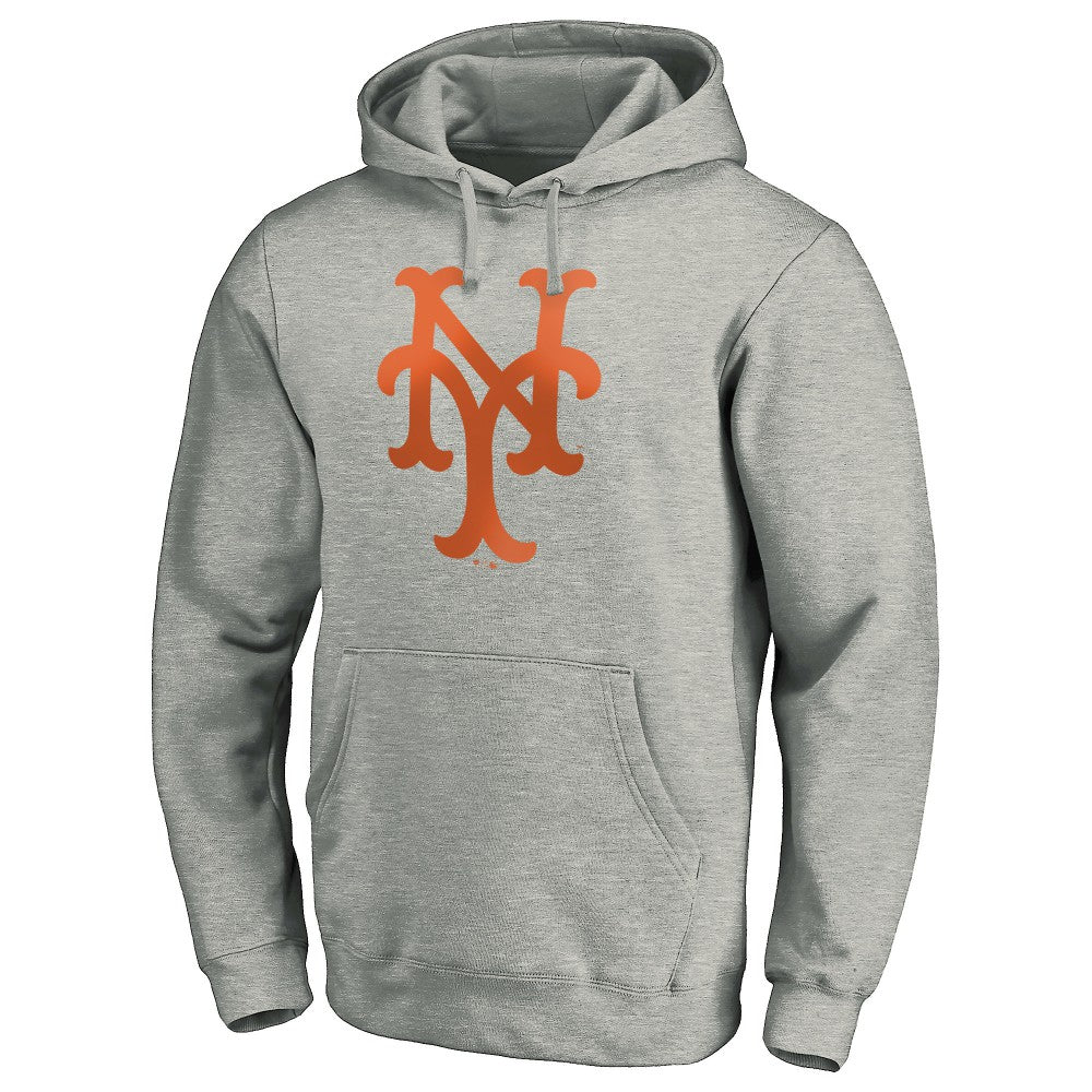 New York Mets Cooperstown Collection Huntington Logo Fitted Pullover Hoodie Heather Gray