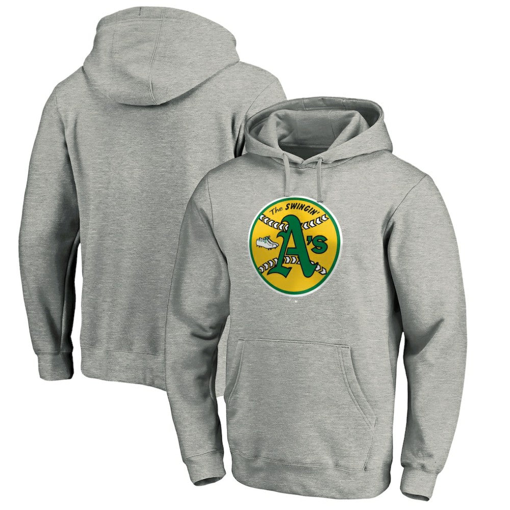 Athletics Cooperstown Collection Huntington Logo Fitted Pullover Hoodie Heather Gray