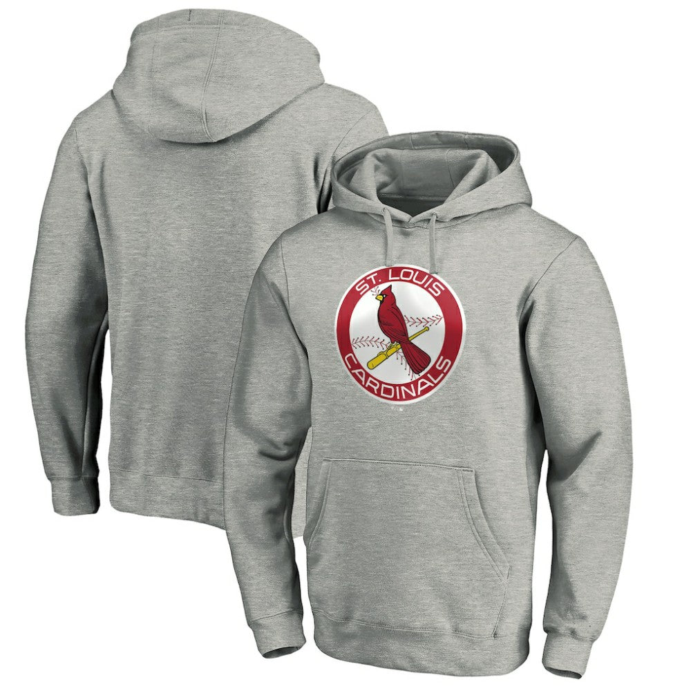 St. Louis Cardinals Cooperstown Collection Huntington Logo Fitted Pullover Hoodie Heather Gray