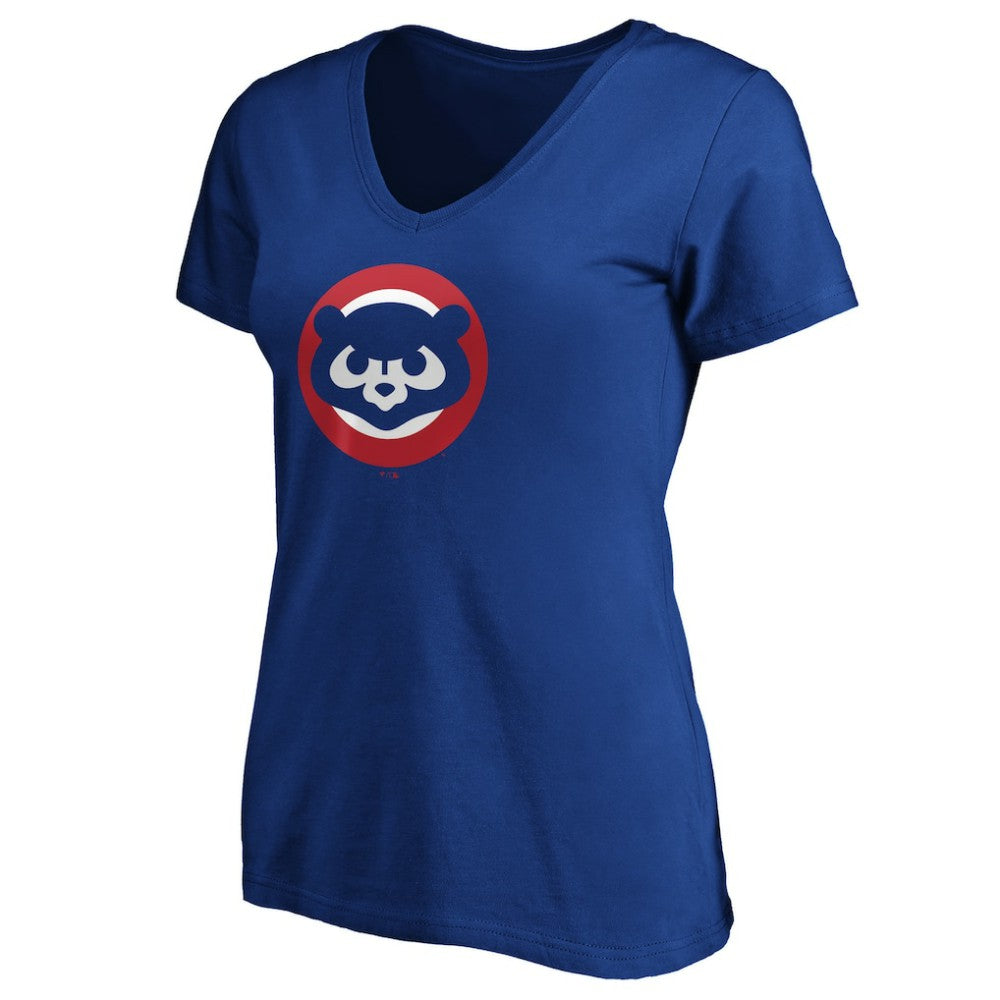 Chicago Cubs Women's Cooperstown Collection Huntington Logo V-Neck T-Shirt Royal