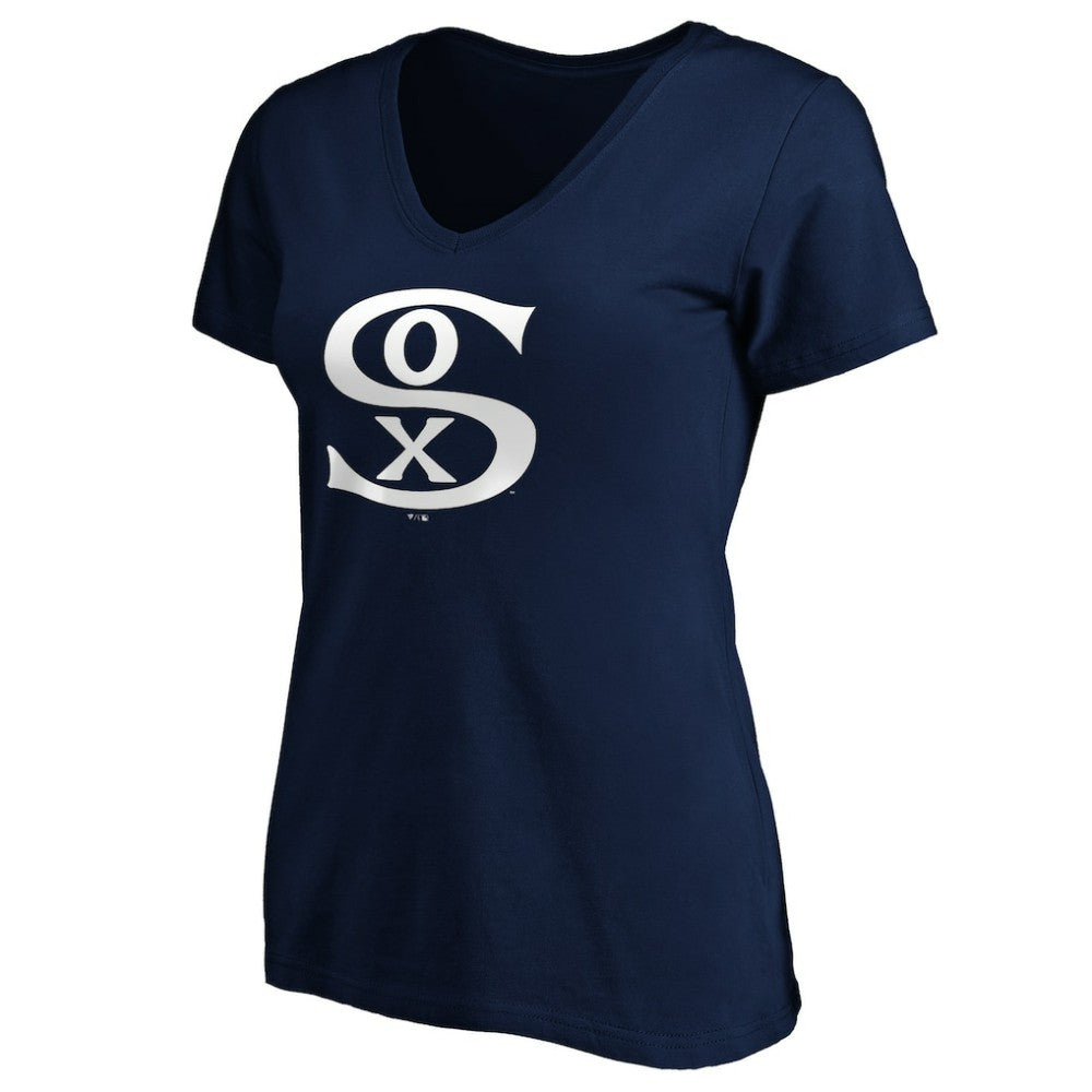 Chicago White Sox Women's Cooperstown Collection Huntington Logo V-Neck T-Shirt Navy