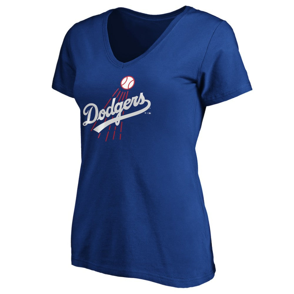 Los Angeles Dodgers Women's Cooperstown Collection Huntington Logo V-Neck T-Shirt Royal