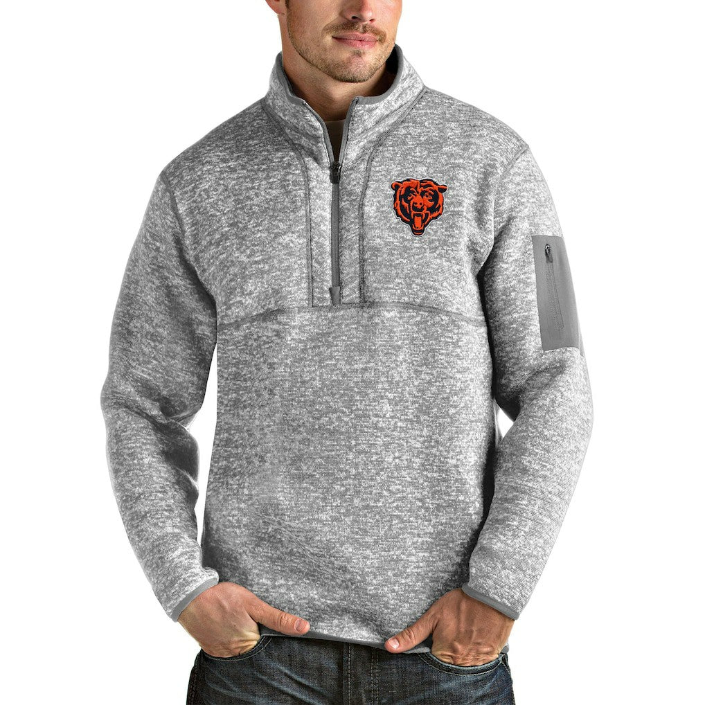 Chicago Bears Antigua Bear Head Fortune Quarter-Zip Pullover Jacket - Heather Gray on sale