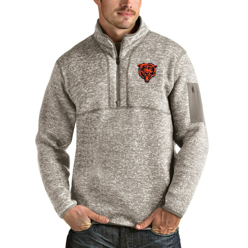 Chicago Bears Antigua Bear Head Fortune Quarter-Zip Pullover Jacket - Oatmeal for sale