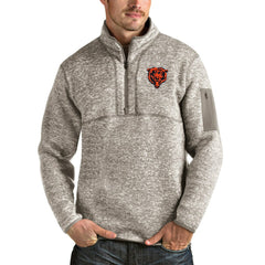 Chicago Bears Antigua Bear Head Fortune Quarter-Zip Pullover Jacket - Oatmeal for sale