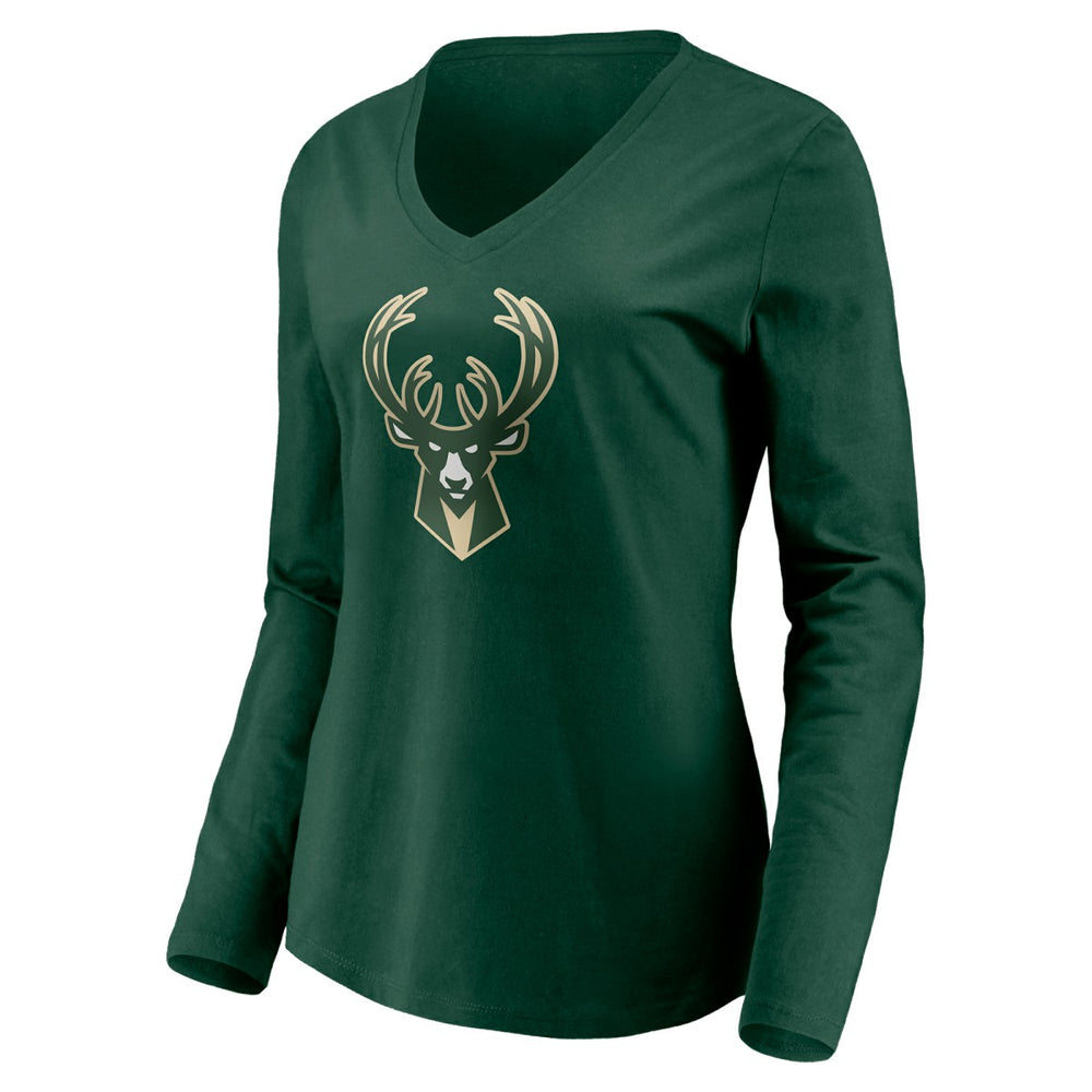 Milwaukee Bucks Women's Playmaker Personalized Name & Number Long Sleeve V-Neck T-Shirt - Hunter Green discount