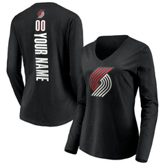 Portland Trail Blazers Women's Playmaker Personalized Name & Number Long Sleeve V-Neck T-Shirt - Black online