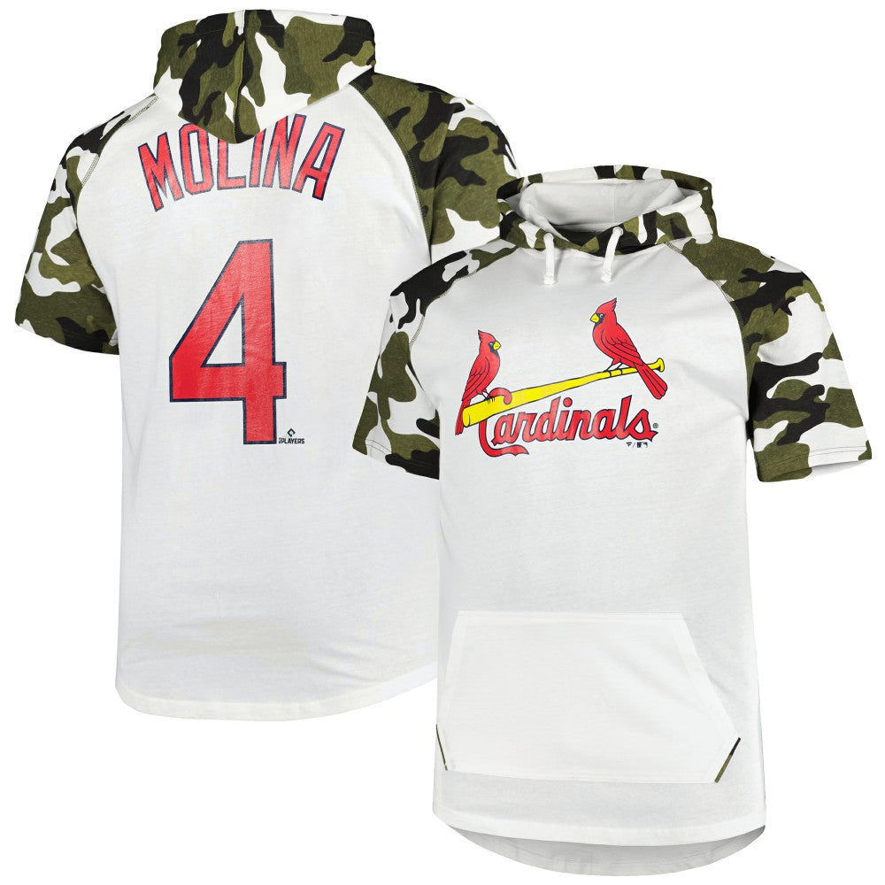 Yadier Molina St. Louis Cardinals Player Big & Tall Raglan Hoodie T-Shirt White/Camo