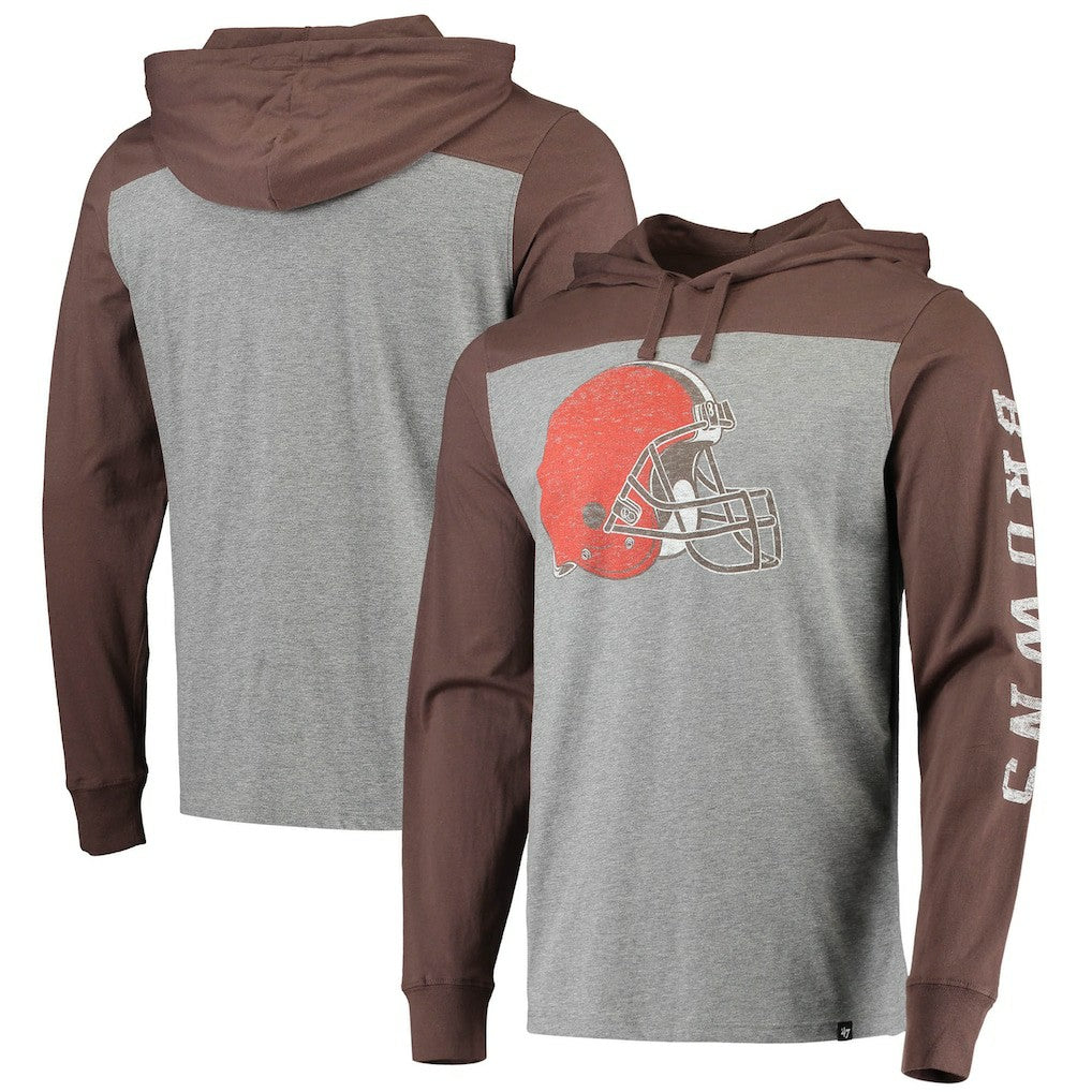 Cleveland Browns '47 Franklin Wooster Long Sleeve Hoodie T-Shirt - Heathered Gray/Brown for sale