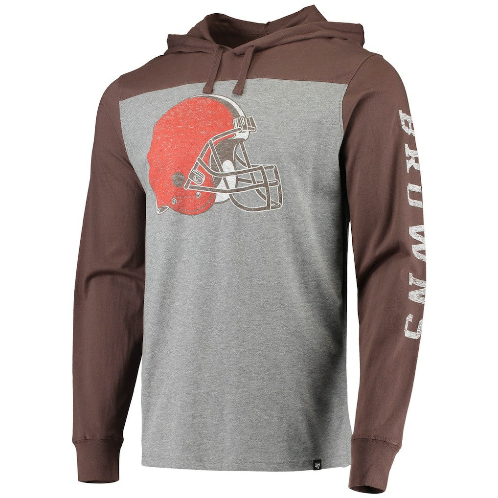 Cleveland Browns '47 Franklin Wooster Long Sleeve Hoodie T-Shirt - Heathered Gray/Brown for sale