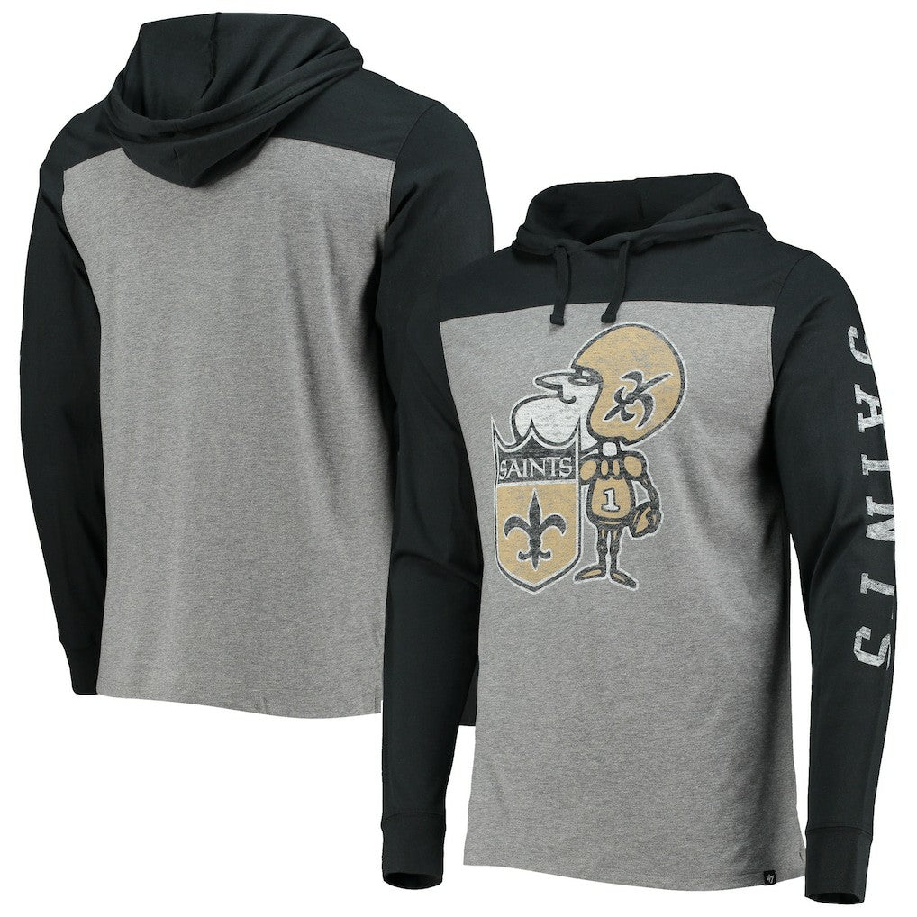 New Orleans Saints '47 Franklin Wooster Throwback Long Sleeve Hoodie T-Shirt - Heathered Gray on sale