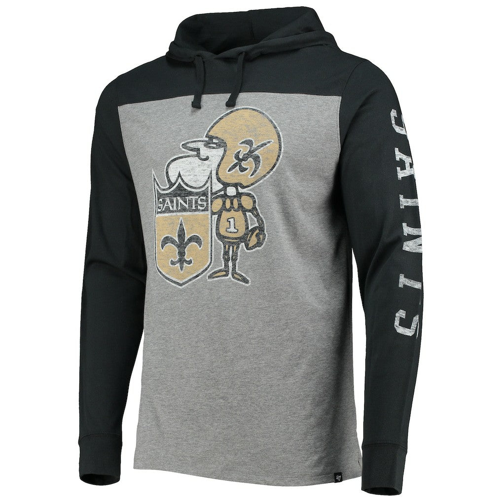 New Orleans Saints '47 Franklin Wooster Throwback Long Sleeve Hoodie T-Shirt - Heathered Gray on sale