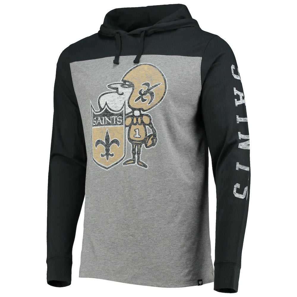 New Orleans Saints '47 Franklin Wooster Throwback Long Sleeve Hoodie T-Shirt - Heathered Gray on sale