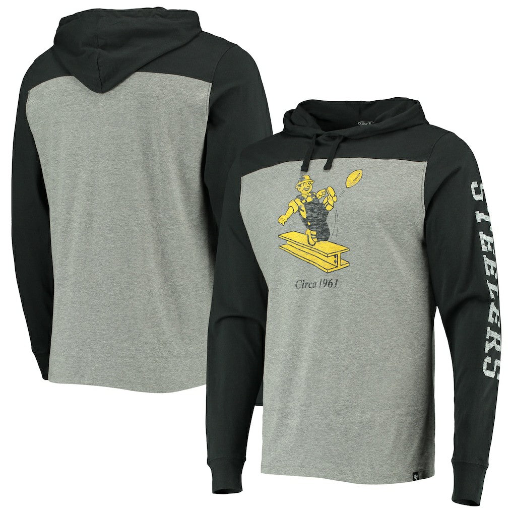 Pittsburgh Steelers '47 Franklin Wooster Throwback Long Sleeve Hoodie T-Shirt - Heathered Gray cheap