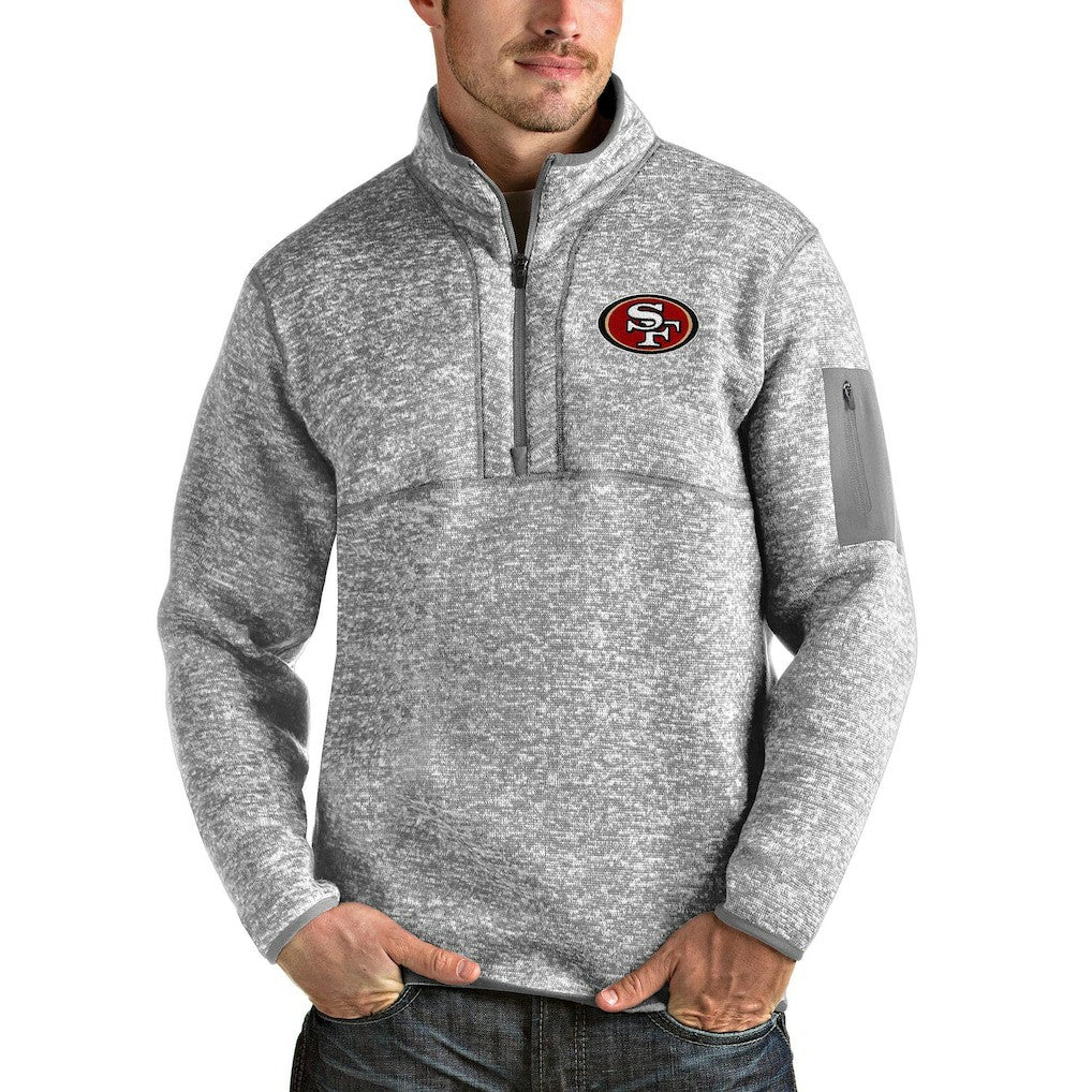 San Francisco 49ers Antigua Team Logo Fortune Quarter-Zip Pullover Jacket - Heather Gray for sale