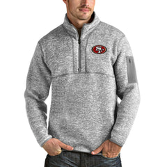 San Francisco 49ers Antigua Team Logo Fortune Quarter-Zip Pullover Jacket - Heather Gray for sale