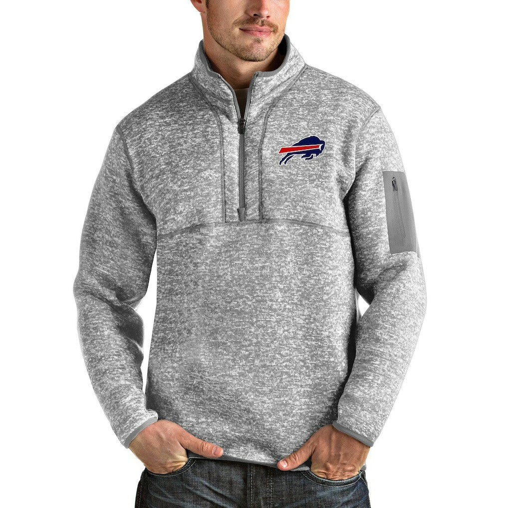 Buffalo Bills Antigua Team Logo Fortune Quarter-Zip Pullover Jacket - Heather Gray on sale