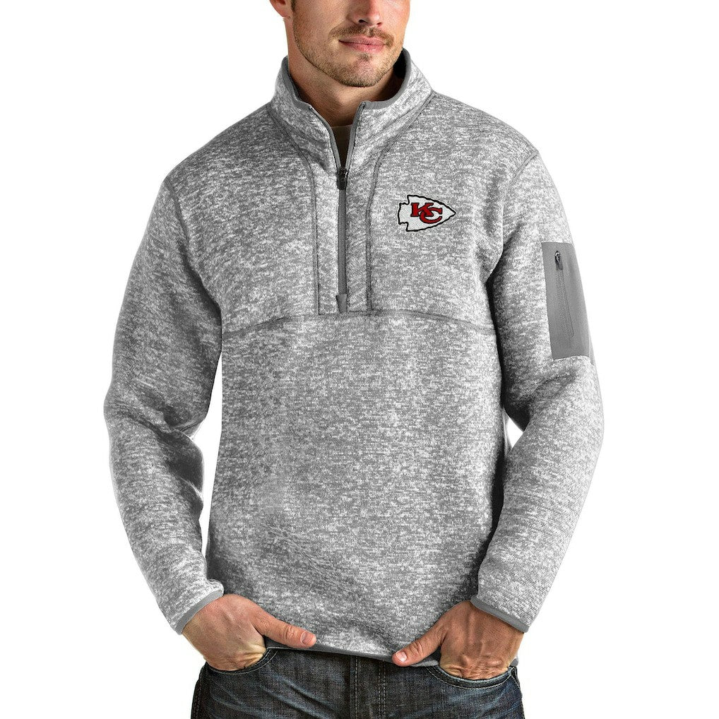 Kansas City Chiefs Antigua Team Logo Fortune Quarter-Zip Pullover Jacket - Heather Gray discount