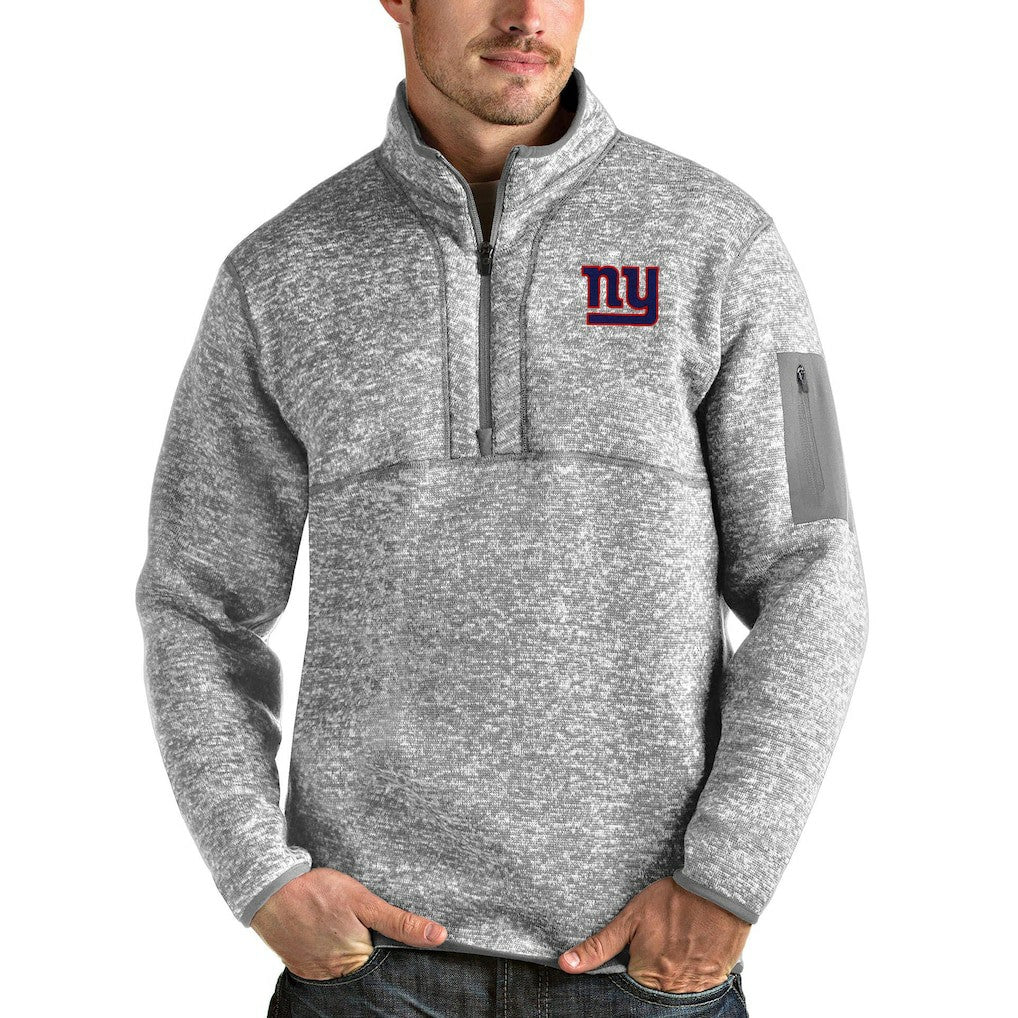 New York Giants Antigua Team Logo Fortune Quarter-Zip Pullover Jacket - Heather Gray discount