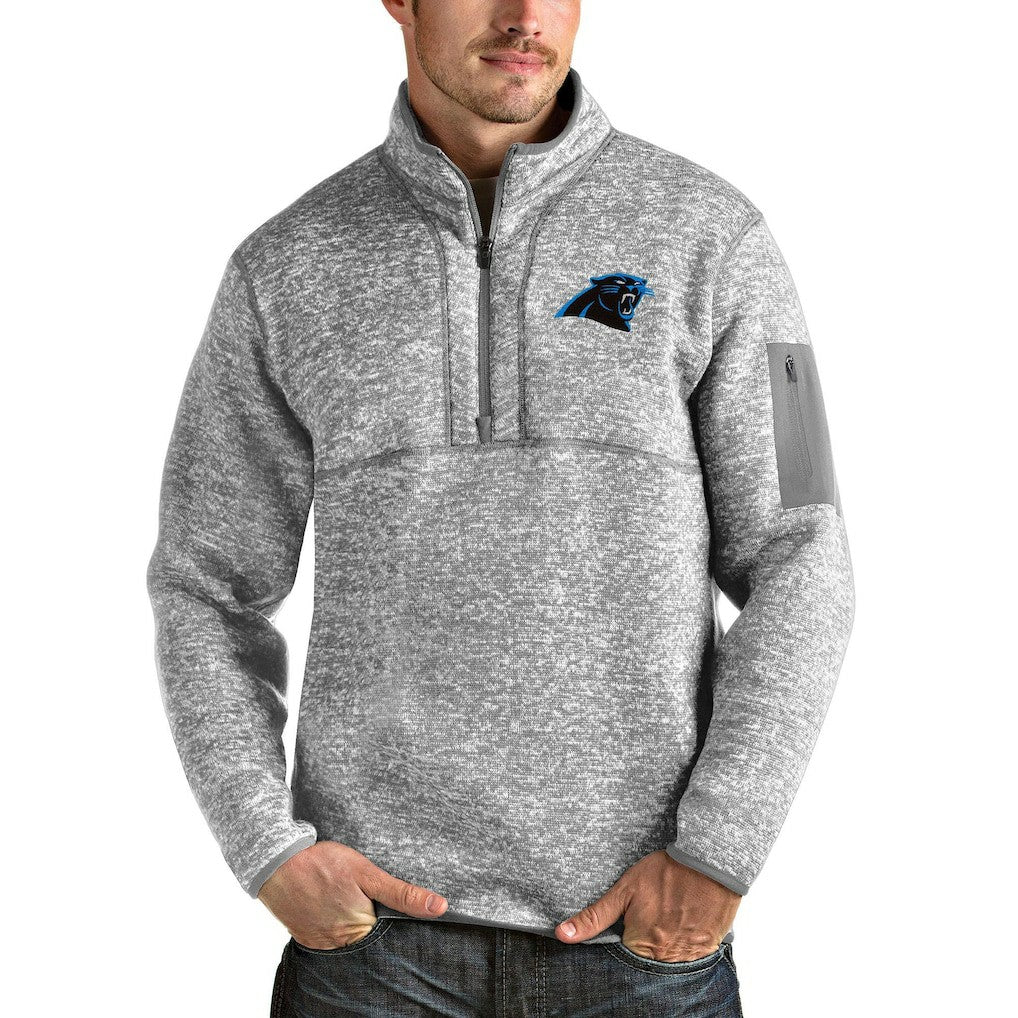 Carolina Panthers Antigua Team Logo Fortune Quarter-Zip Pullover Jacket - Heather Gray on sale