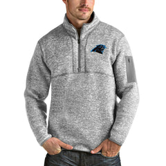 Carolina Panthers Antigua Team Logo Fortune Quarter-Zip Pullover Jacket - Heather Gray on sale
