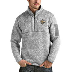 New Orleans Saints Antigua Team Logo Fortune Quarter-Zip Pullover Jacket - Heather Gray sale