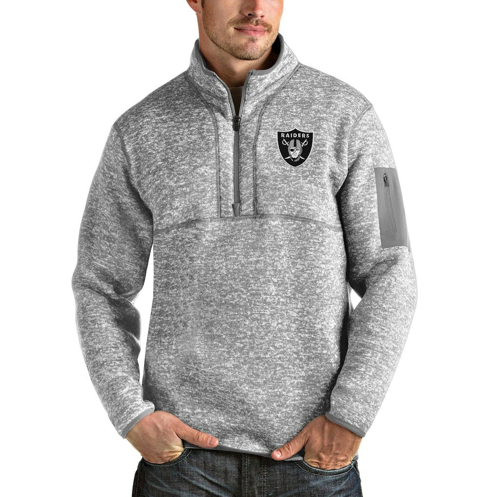 Las Vegas Raiders Antigua Team Logo Fortune Quarter-Zip Pullover Jacket - Heather Gray sale