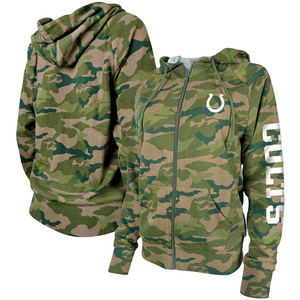 Indianapolis Colts New Era Women's Raglan Full-Zip Hoodie - Camo discount