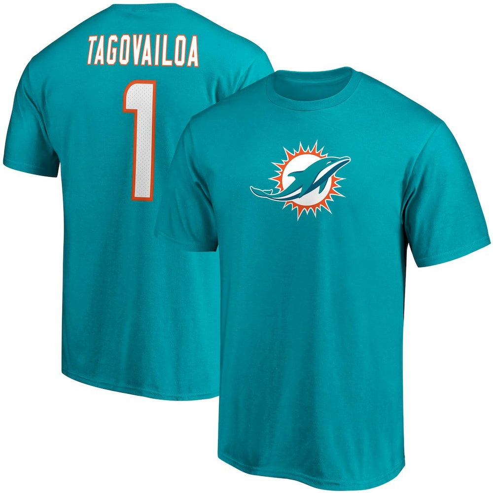 Tua Tagovailoa Miami Dolphins Player Icon Name & Number T-Shirt - Aqua for sale