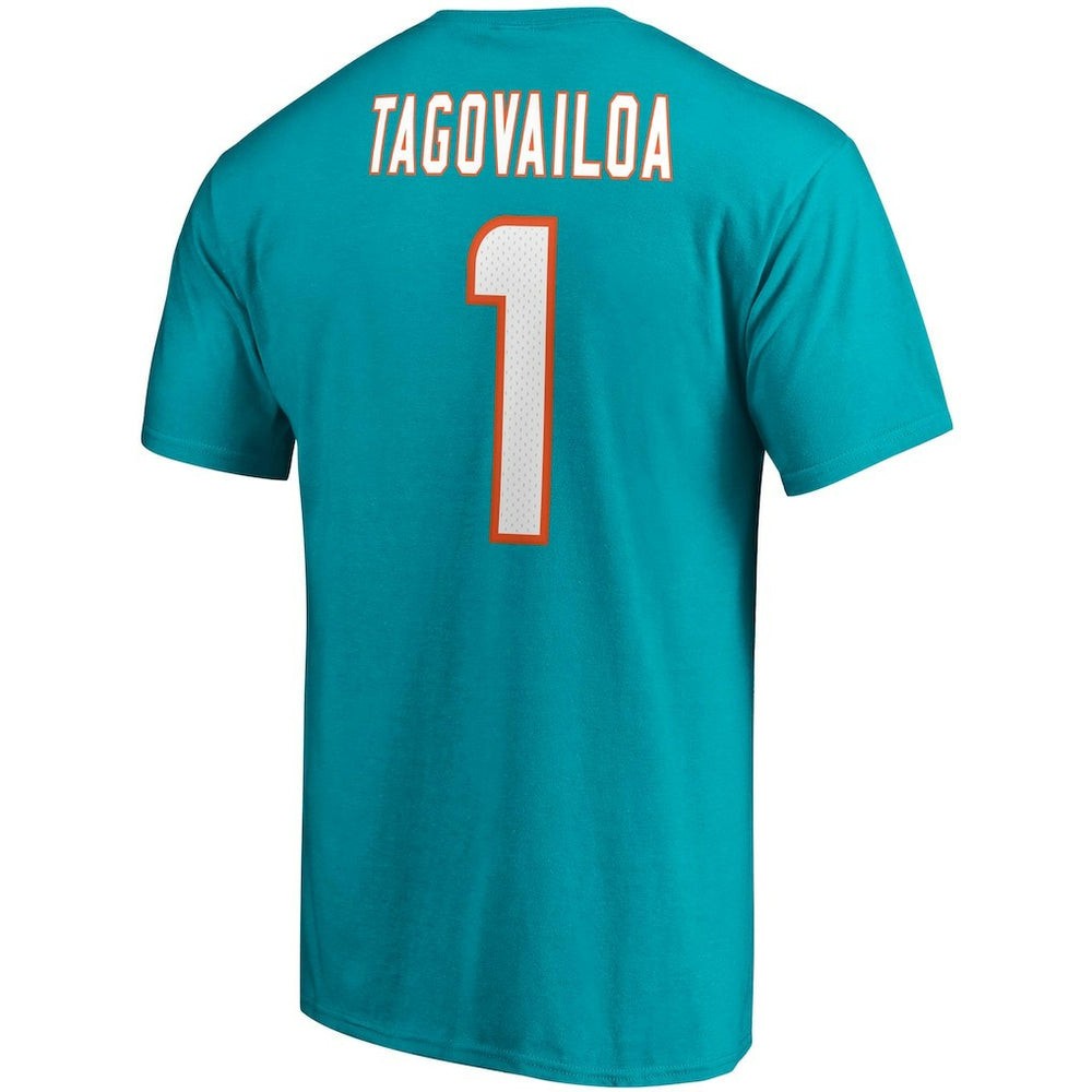 Tua Tagovailoa Miami Dolphins Player Icon Name & Number T-Shirt - Aqua for sale