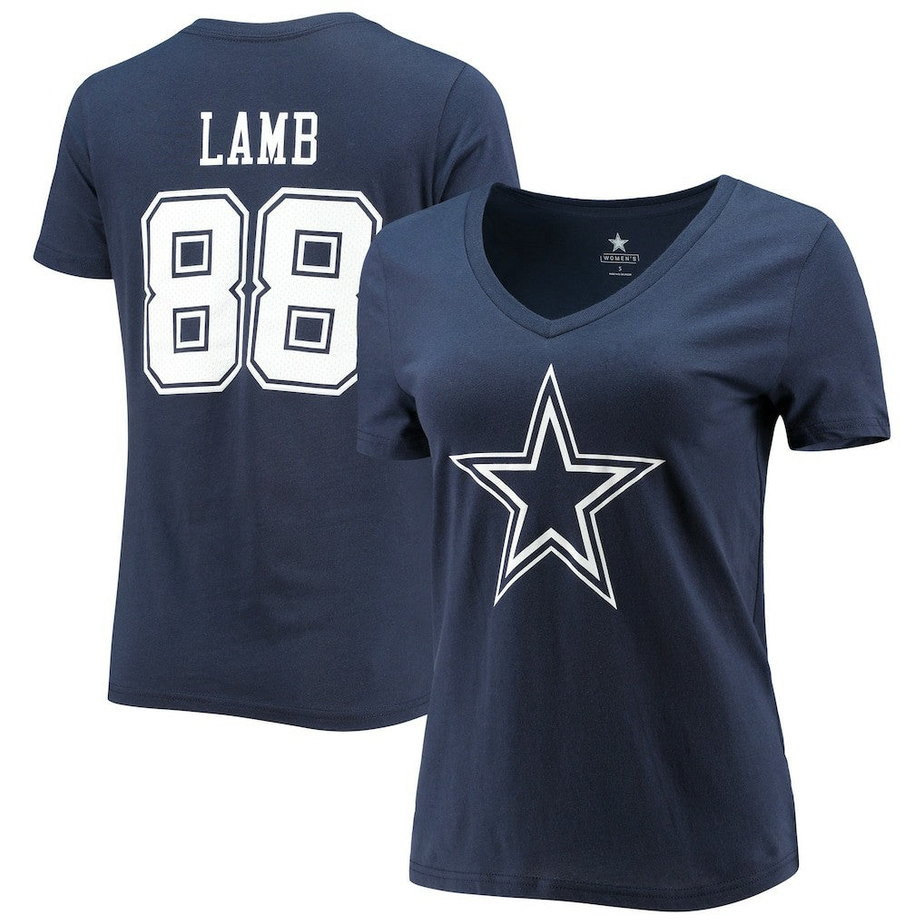 CeeDee Lamb Dallas Cowboys Women's Player Icon Name & Number V-Neck T-Shirt - Navy for sale