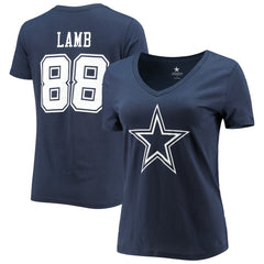 CeeDee Lamb Dallas Cowboys Women's Player Icon Name & Number V-Neck T-Shirt - Navy for sale