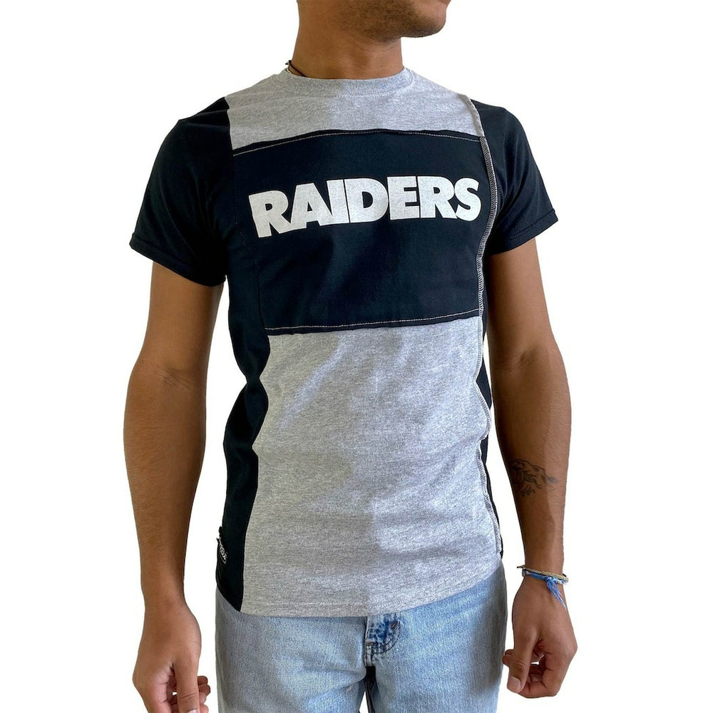 Las Vegas Raiders Refried Apparel Sustainable Split T-Shirt - Heather Gray for sale