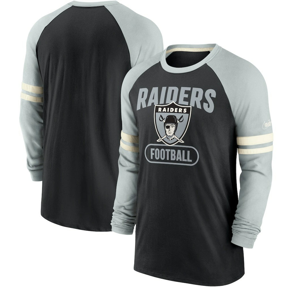 Las Vegas Raiders Throwback Raglan Long Sleeve T-Shirt - Black/Silver sale