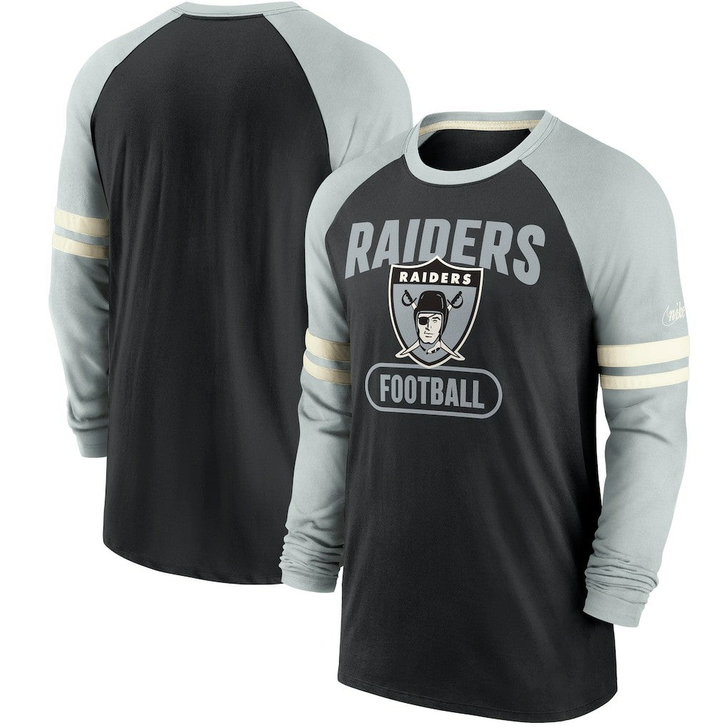 Las Vegas Raiders Throwback Raglan Long Sleeve T-Shirt - Black/Silver sale