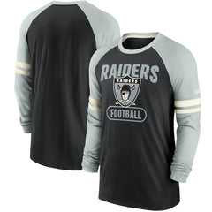 Las Vegas Raiders Throwback Raglan Long Sleeve T-Shirt - Black/Silver sale
