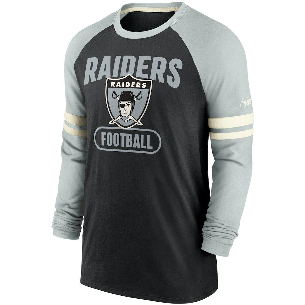 Las Vegas Raiders Throwback Raglan Long Sleeve T-Shirt - Black/Silver sale