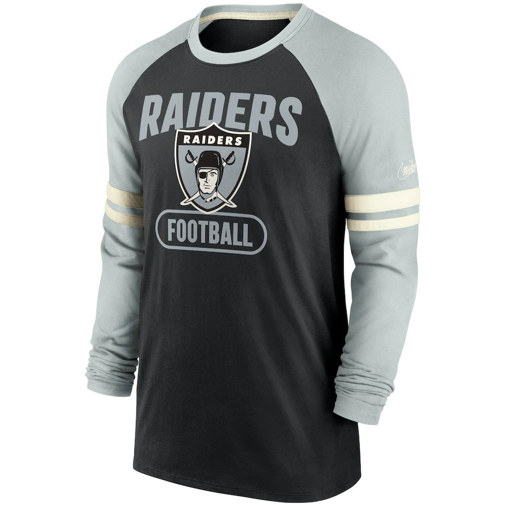Las Vegas Raiders Throwback Raglan Long Sleeve T-Shirt - Black/Silver sale