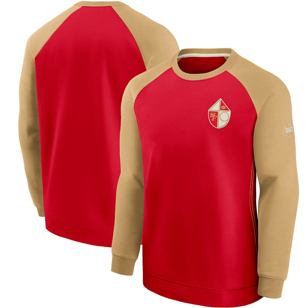 San Francisco 49ers Historic Raglan Crew Performance Sweater - Scarlet/Gold sale