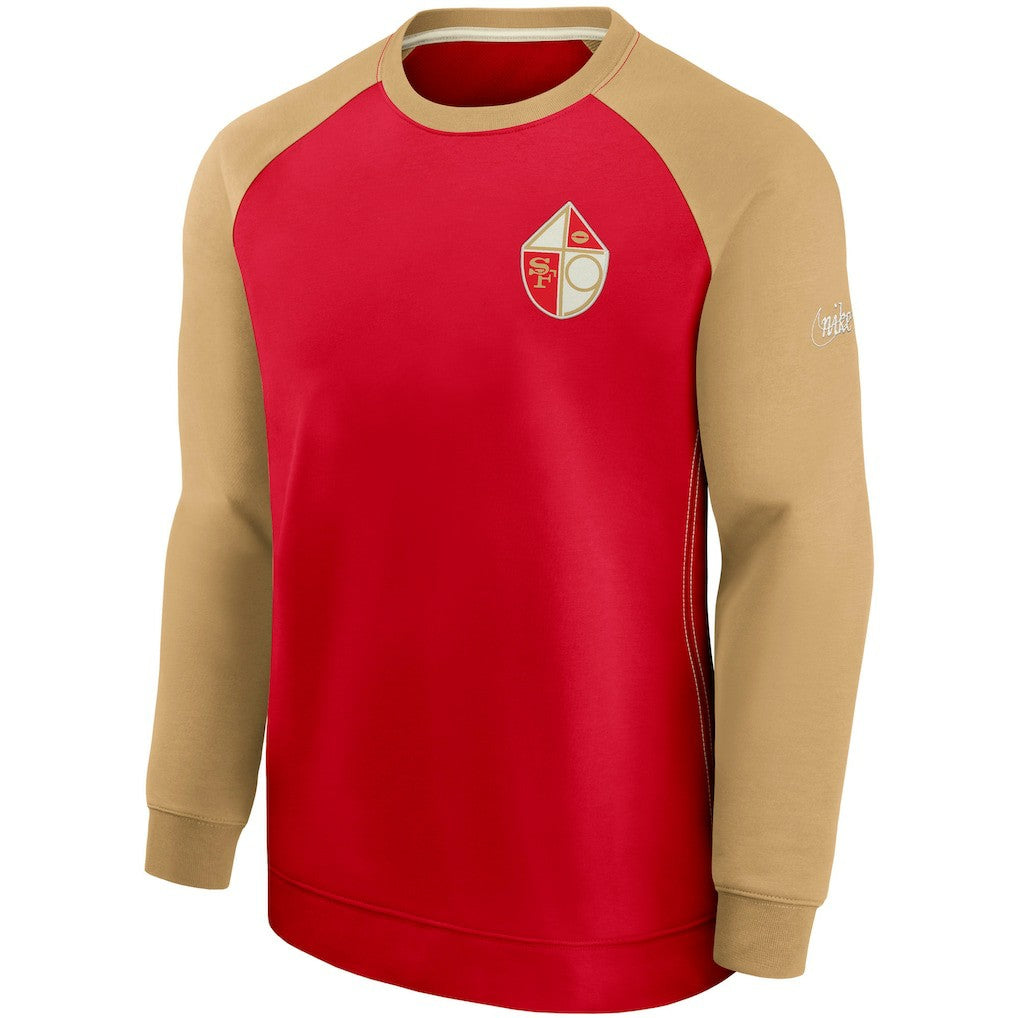 San Francisco 49ers Historic Raglan Crew Performance Sweater - Scarlet/Gold sale