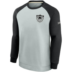 Las Vegas Raiders Historic Raglan Crew Performance Sweater - Silver/Black on sale