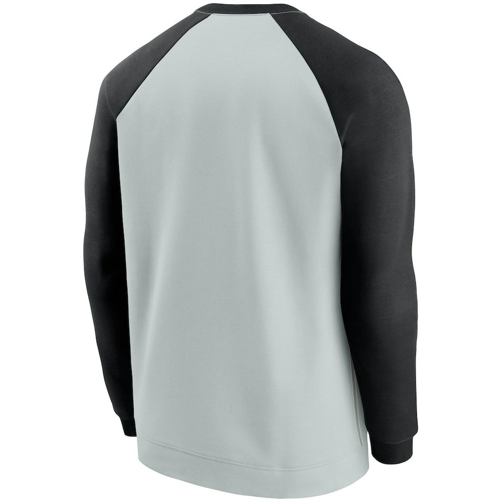 Las Vegas Raiders Historic Raglan Crew Performance Sweater - Silver/Black on sale