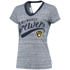 Milwaukee Brewers Touch Women's Hail Mary V-Neck Back Wrap T-Shirt Navy