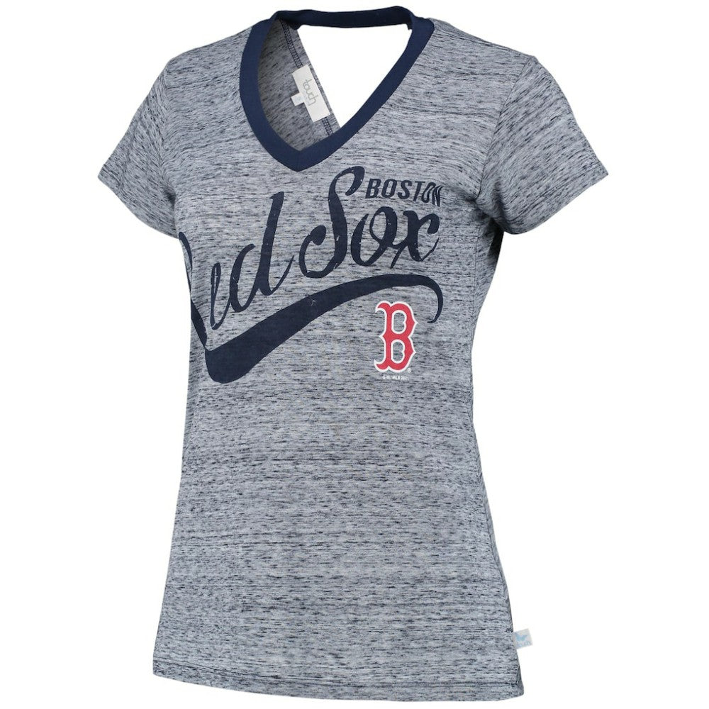 Boston Red Sox Touch Women's Hail Mary V-Neck Back Wrap T-Shirt Navy