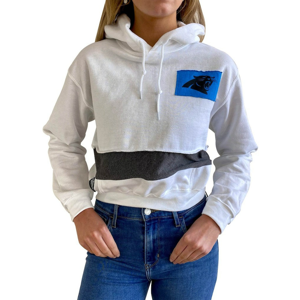 Carolina Panthers Refried Apparel Women's Sustainable Crop Dolman Pullover Hoodie - White for sale