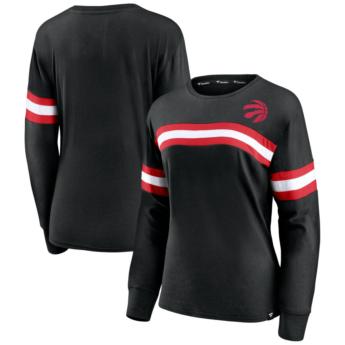 Toronto Raptors Women's Block Party Chest Logo Striped Long Sleeve T-Shirt - Black online